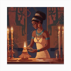 Egyptian Woman Lighting Candles Canvas Print