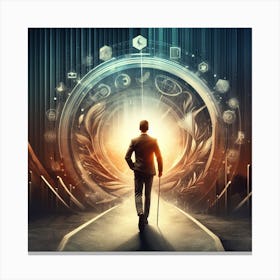 Futuristic Man Walking Through A Portal Canvas Print