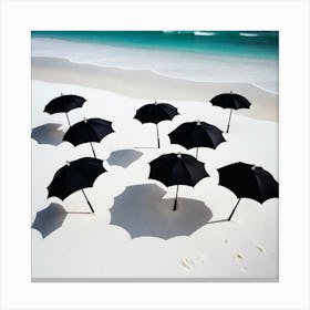 Black Umbrellas On The Beach Canvas Print