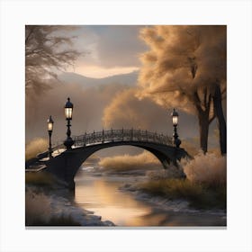 Bridge Over The River Landscape 6 Canvas Print