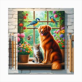 Dog And Cat Painting Canvas Print