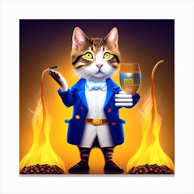 Cat With A Glass Of Wine Canvas Print