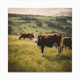 Cows In A Field Canvas Print