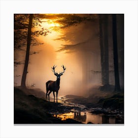 Deer In The Forest art print 5 Canvas Print