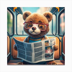 Teddy Bear Reading Newspaper Canvas Print