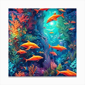 Coral Reef With Dolphins Canvas Print