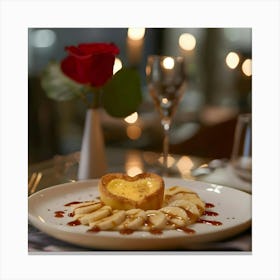 Heart-Shaped Custard Tart and Banana Dessert Canvas Print