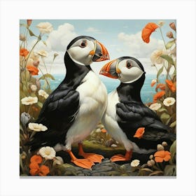 Puffins art print Canvas Print