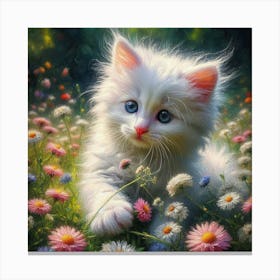 White Kitten In The Meadow 1 Canvas Print