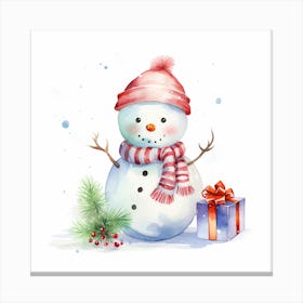 Watercolor Snowman Canvas Print