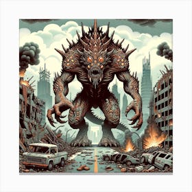 Mutant Monster In A Razed City Canvas Print