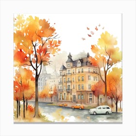 Watercolor Autumn City Canvas Print