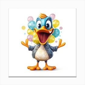 Cartoon Duck With Balloons Canvas Print