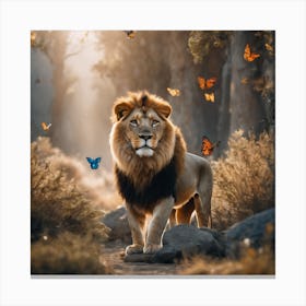 Lion In The Forest Canvas Print