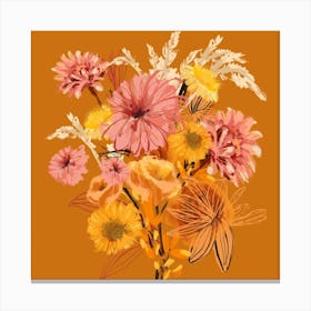 Warm Abstract Flowers Square Canvas Print