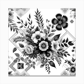 Black n White Floral Pattern Canvas Print