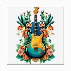 Electric Guitar With Flowers 2 Canvas Print