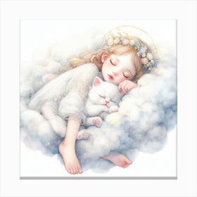 Little Girl Sleeping On Clouds Canvas Print