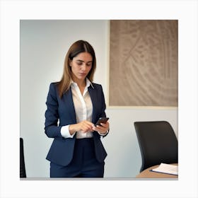 Femme D Affaires Hispanique V Tue D Une Tenue De Bureau Joyeuse Et Joyeuse En Utilisant Un Smartphone Et En Travaillant Jeune Femme D Affaires Utilisant Des Applications Sur Des T L Phones Portables 0 Canvas Print