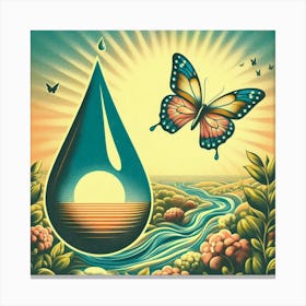 Water Drop With Butterfly 2 Canvas Print