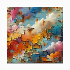 It is an abstract painting of a cracked, weathered surface with a cloudy sky. Canvas Print