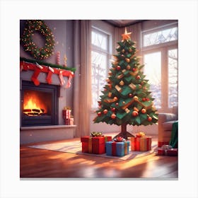 Christmas Tree In The Living Room 55 Canvas Print