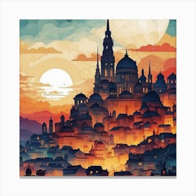 Cityscape At Sunset Canvas Print