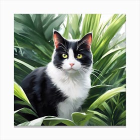 Black And White Cat In The Jungle Canvas Print