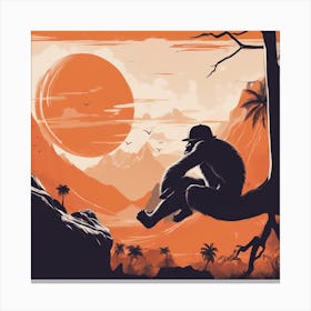 A Silhouette Of A Ape Wearing A Black Hat And Laying On Her Back On A Orange Screen, In The Style Of (3) Canvas Print