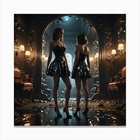 Two girls Standing In A dark room Canvas Print