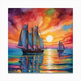 Sailboats At Sunset 23 Canvas Print