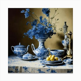 Blue And White Table Setting 4 Canvas Print