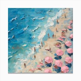 Pink Umbrellas On The Beach 1 Canvas Print