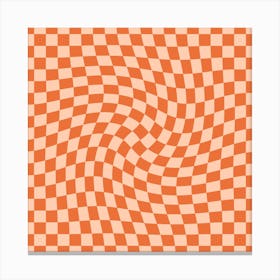 Checkerboard Orange Twist Square Canvas Print