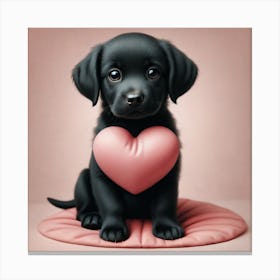Cute Black Labrador Puppy Holding Heart Canvas Print