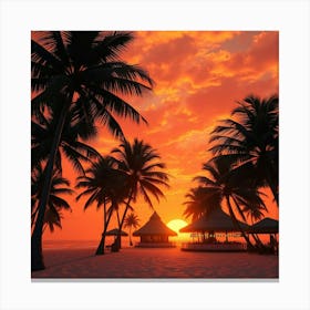 A Beautiful Wide Angle Shot Of A Tropical Beach At Sunset 1 Canvas Print