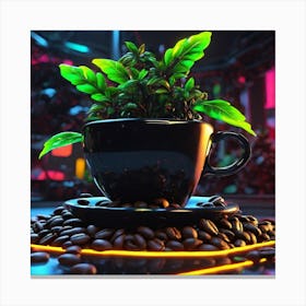Coffee Cup With Plant Canvas Print