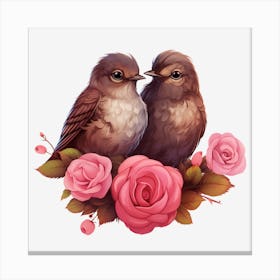 Birds On Roses 3 Canvas Print