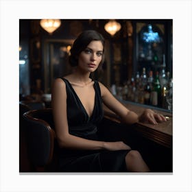 Portrait Of A Woman Sitting At A Bar Canvas Print