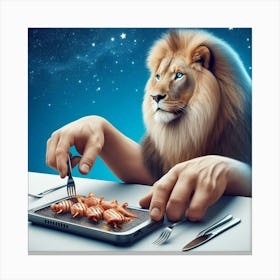 Lion Eating Food Canvas Print