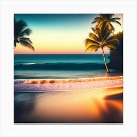 Sunset Beach With Palm Trees Canvas Print