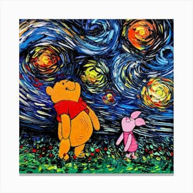 Winnie The Pooh And Piglet Starry Night Van Gogh Canvas Print