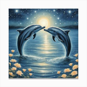 Dolphins At Night 2 Canvas Print