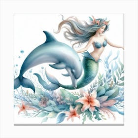 Dolphin and Mermaid Canvas Print