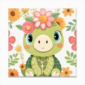 Floral Baby Turtle Nursery Illustration (29) Canvas Print
