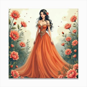 Graceful Empress With Watercolor Opulent Garden 1 Canvas Print