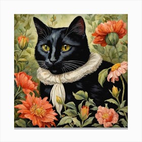 Black Cat Flowers William Morris Style (4) Canvas Print