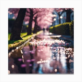 Cherry Blossom on a Watery Walkway Canvas Print