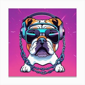 Bulldog With Headphones boom Canvas Print