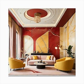 Living Room With Red And Yellow Canvas Print